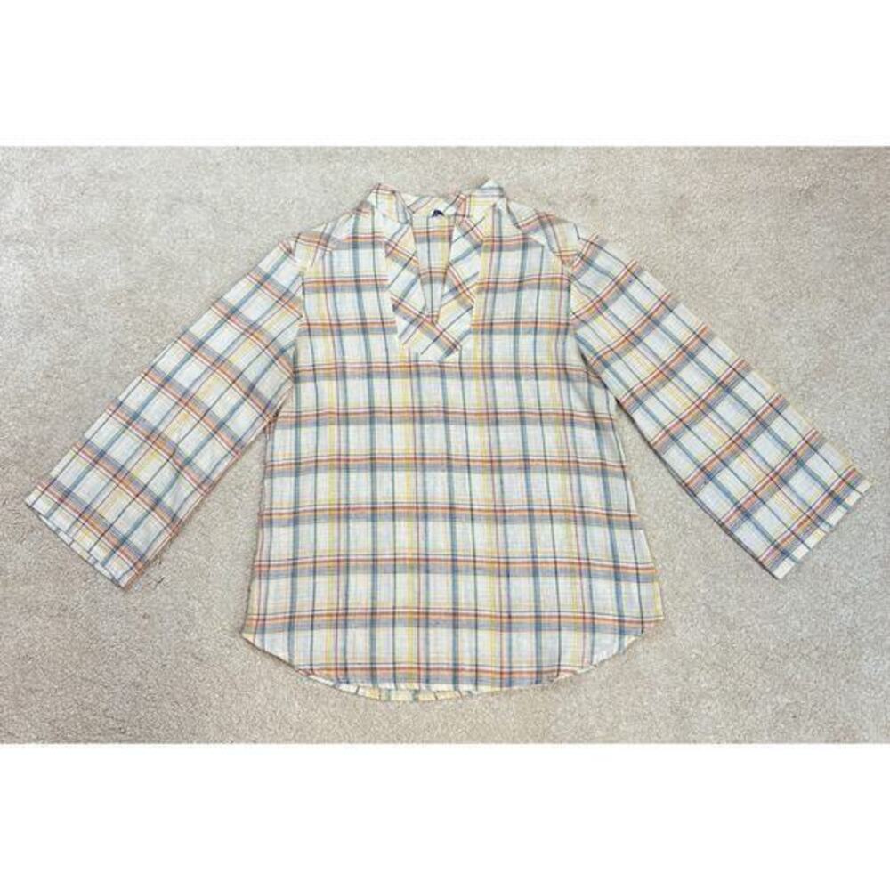 Vintage Mardi Modes Union Made 70s Plaid Cotton Split-Collar Shirt Size L
